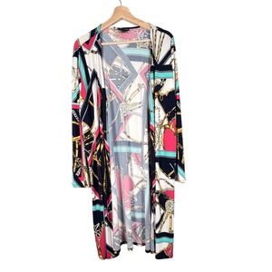 Antthony Original XL Black Multi Color Chain Print Duster Kimono‎ Cardigan